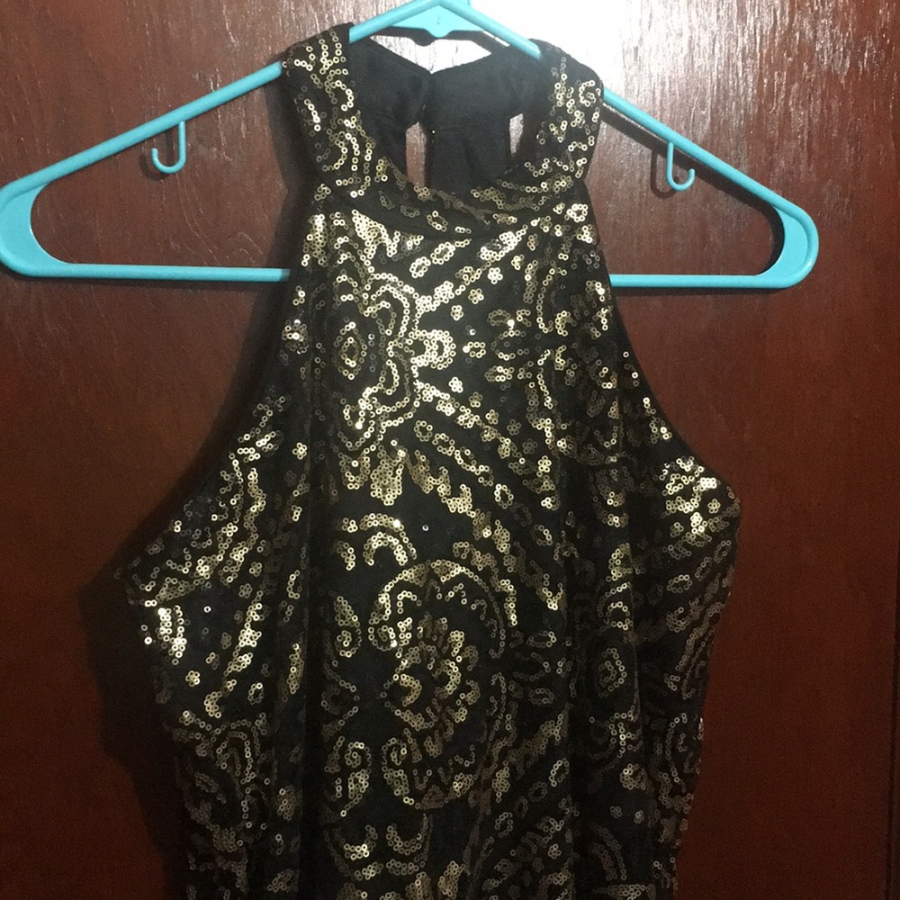 Gold and black sequins high neck shift dress
